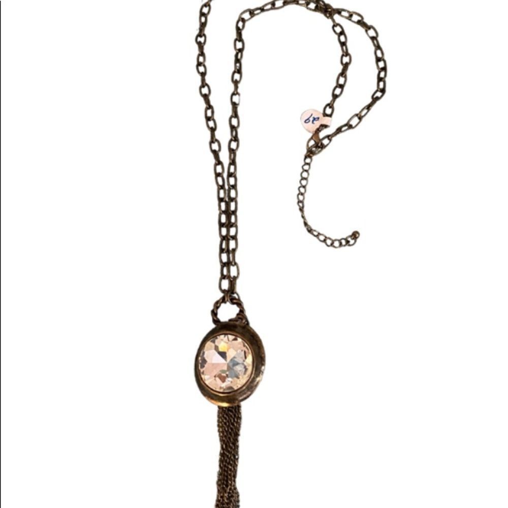 Cute hanging lariat necklace with tassels pearls and Crystal large stone